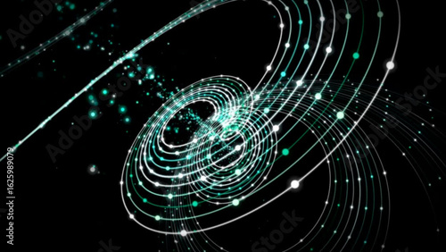 Abstract swirling teal energy lines glowing particles cosmic nebula digital art futuristic design science fiction space background technology innovation galaxy universe
