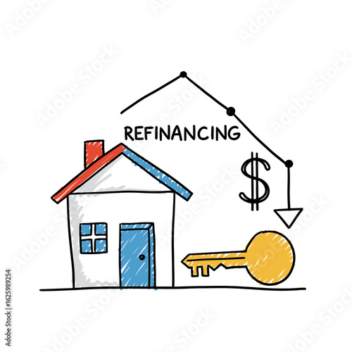House illustration depicting refinancing with key and dollar symbol  