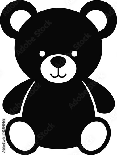 Single Teddy Bear Silhouette Vector, Cute Black CAD Clipart Icon, Toy Character Design for Nursery, Editable Children’s Illustration