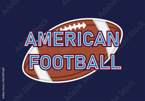 Balón de rugby con título de fútbol americano en fondo azul oscuro.