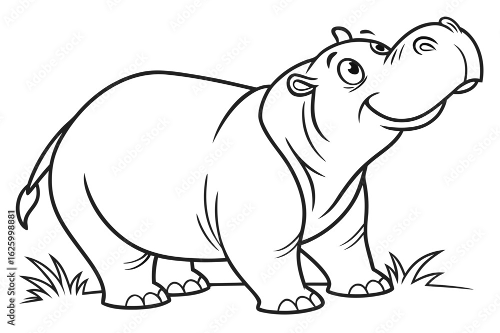 Fototapeta premium Cute cartoon animal, cute zoo pictures, coloring book pages for kids. Isolated line art on a white background