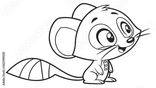 Cute cartoon animal, cute zoo pictures, coloring book pages for kids. Isolated line art on a white background