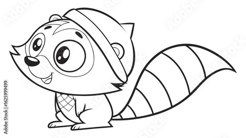 Cute cartoon animal, cute zoo pictures, coloring book pages for kids. Isolated line art on a white background