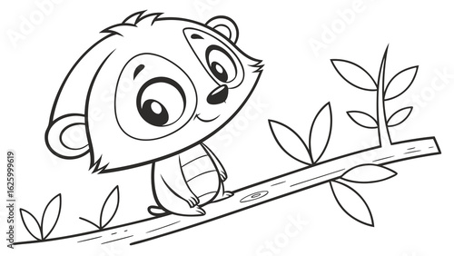 Cute cartoon animal, cute zoo pictures, coloring book pages for kids. Isolated line art on a white background
