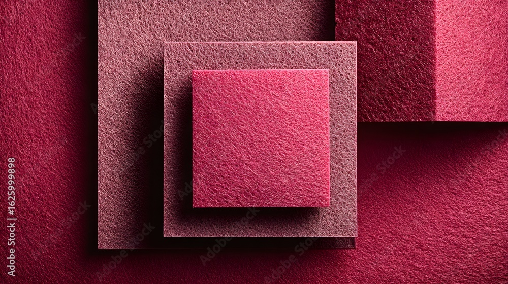 Fototapeta premium Geometric composition of layered squares in deep crimson.
