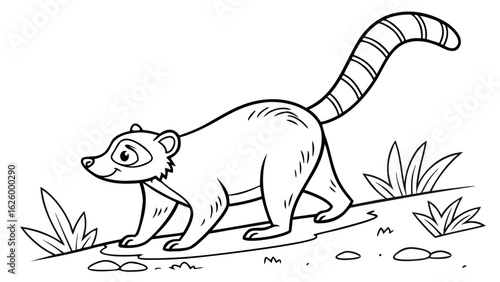 Cute cartoon animal, cute zoo pictures, coloring book pages for kids. Isolated line art on a white background