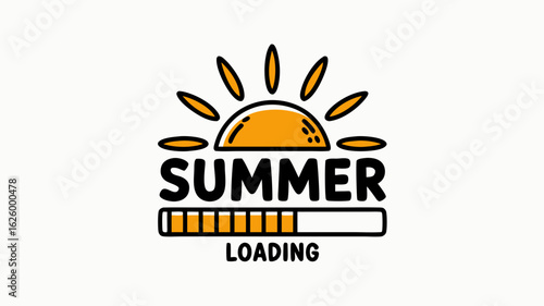 Summer loading progress bar illustration with sun and hand lettered text anticipation season