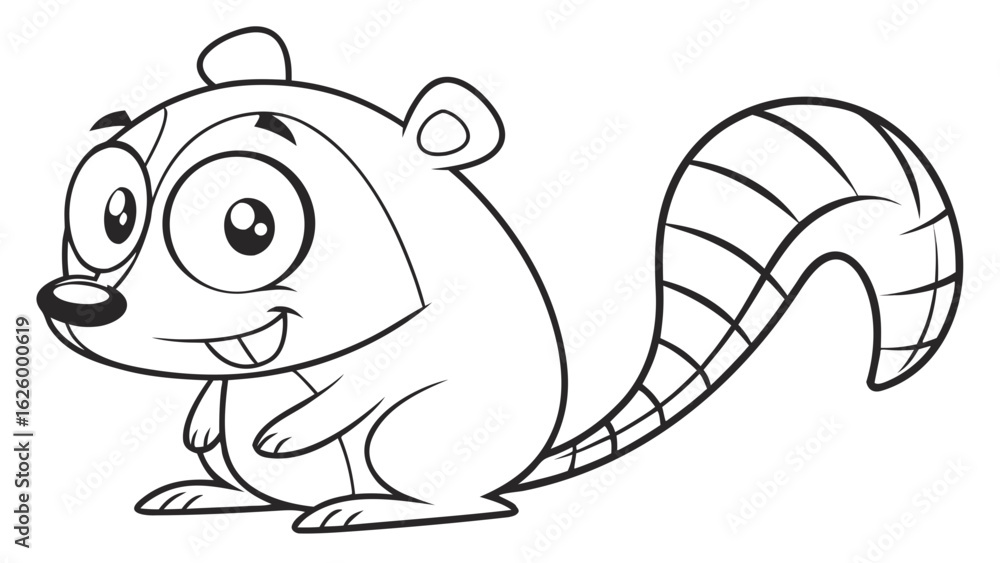 Fototapeta premium Cute cartoon animal, cute zoo pictures, coloring book pages for kids. Isolated line art on a white background