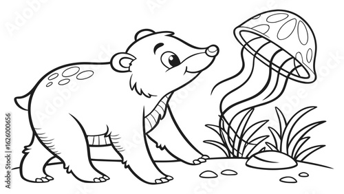 Cute cartoon animal, cute zoo pictures, coloring book pages for kids. Isolated line art on a white background