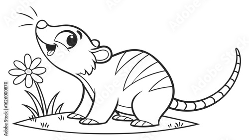 Cute cartoon animal, cute zoo pictures, coloring book pages for kids. Isolated line art on a white background