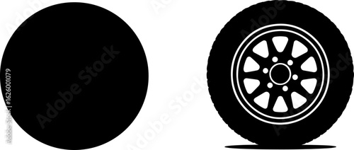 Wallpaper Mural Comparison of a blank oval shape next to a detailed car tire and wheel silhouette Torontodigital.ca