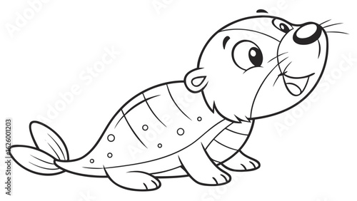 Cute cartoon animal, cute zoo pictures, coloring book pages for kids. Isolated line art on a white background