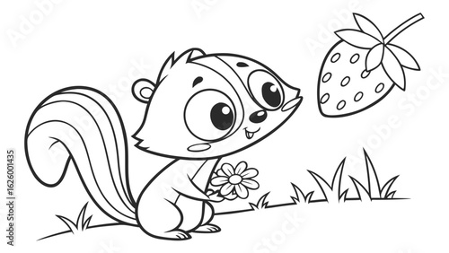 Cute cartoon animal, cute zoo pictures, coloring book pages for kids. Isolated line art on a white background