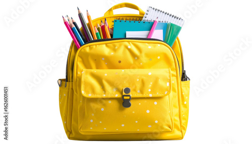 school backpack school bag stuffed with notebooks pencils school stationary isolated on transparent background png school editing elements