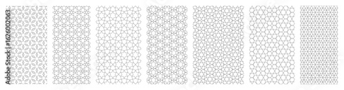 Jewish abstract geometric seamless patterns set with star of David and other Hebrew ornaments line style