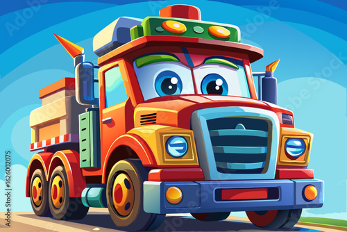 colorful toy truck isolated on a sky background. children’s playtime themes, early education visuals, or toy store advertising illustrations