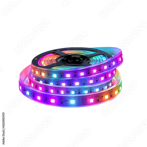 Colorful led strip light roll isolated on transparent background