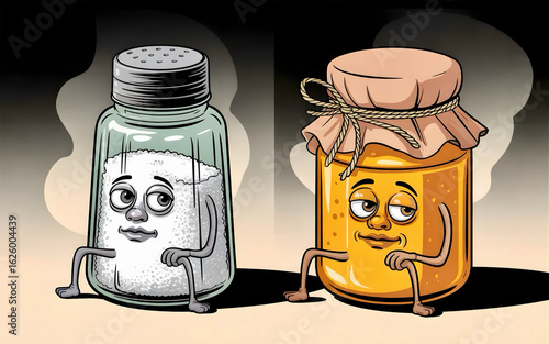 Surreal glass jars with cartoon faces in brainrot meme style