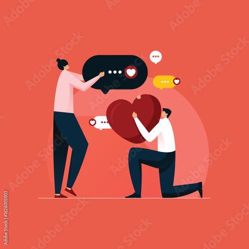 Romantic conversation and Proposal, Couple in love, Valentine Day celebration, Love confession vector