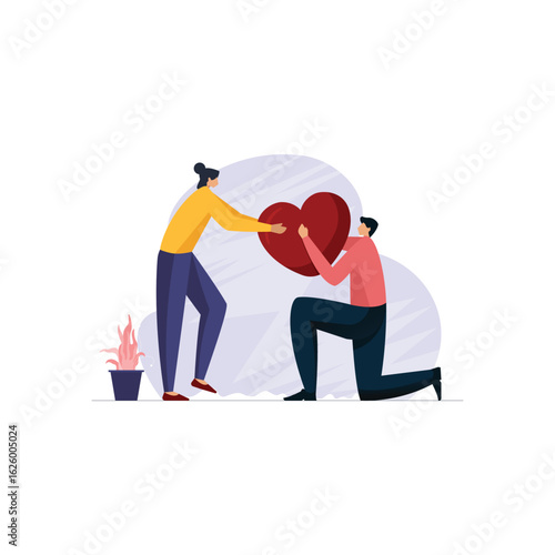 Romantic proposal with heart on Valentine Day, Couple dating concept, young couple in love Relationship