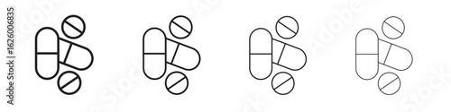 Painkiller pills icon outline vector pack. Best for web, mobile, ui