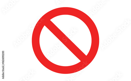 red prohibition symbol with diagonal line on white background, minimalist icon for restrictions, forbidden actions, or warning signs