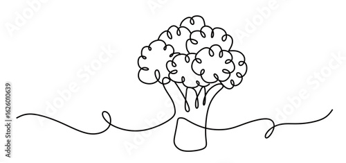 Continuous line art of broccoli. Healthy food concept. World vegetarian day.