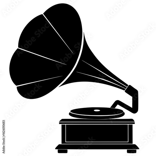 Antique gramophone silhouette black vector vintage