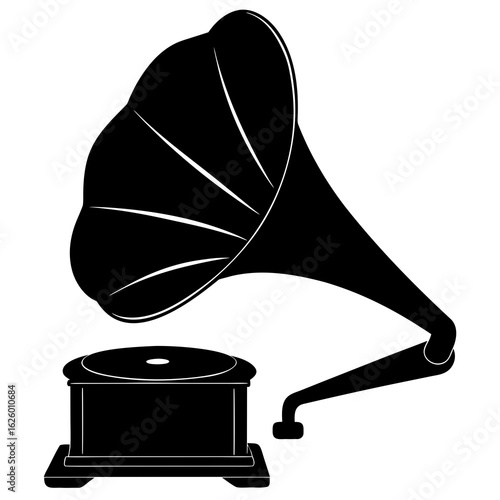 Antique gramophone silhouette black vector vintage