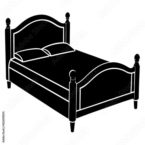 Black bed silhouette with pillows on white vector