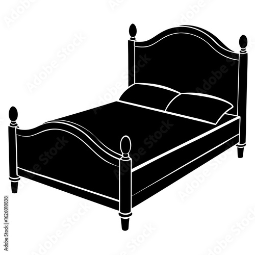 Black bed silhouette with pillows on white vector
