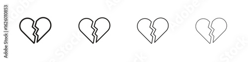 Broken heart icon outline vector pack. Best for web, mobile, ui