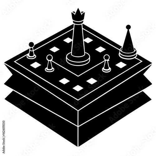 Black chess pieces on layered board game strategy
