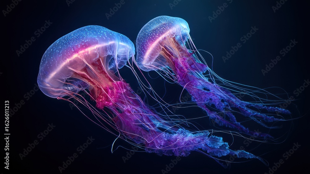 Fototapeta premium Glowing jellyfish underwater