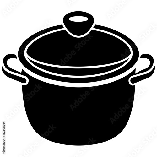Black cooking pot with lid and handles white