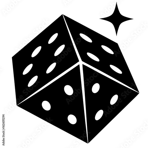 Black dice with white dots and sparkle gambling game