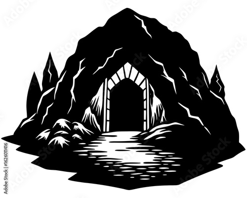 Cave Entrance in Mountains