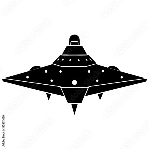 Black flying saucer with lights and landing gear alien spacecraft