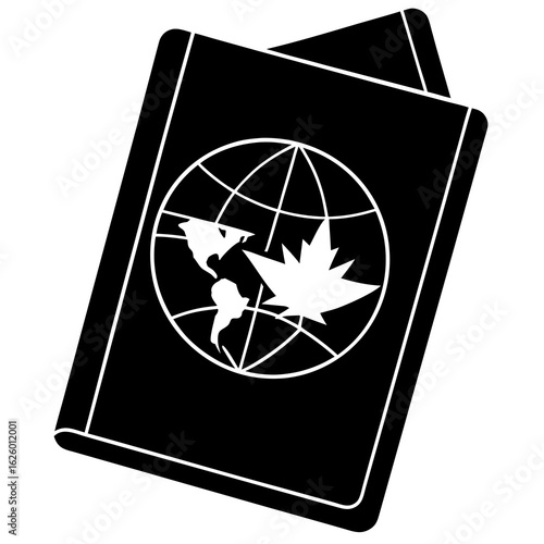 Black passport with globe and maple leaf travel document