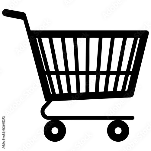 Black shopping cart silhouette on white trolley basket
