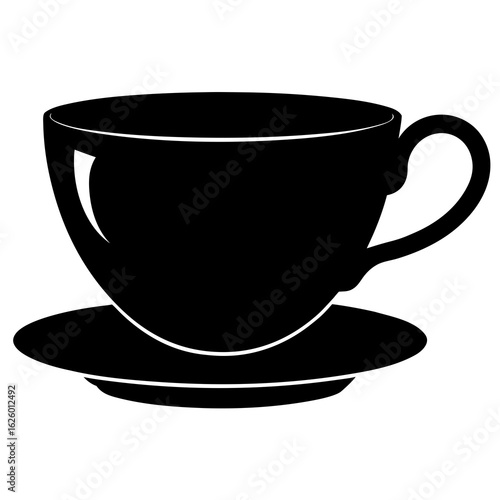 Black teacup and saucer silhouette white