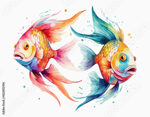  The fish are rendered in a realistic, illustration style with rich orange and gold colors and subtle shading that gives them a three-dimensional quality.