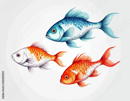  The fish are rendered in a realistic, illustration style with rich orange and gold colors and subtle shading that gives them a three-dimensional quality.
