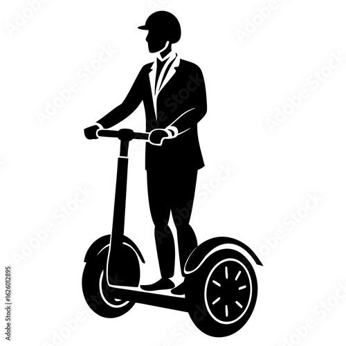 Business person riding electric scooter silhouette