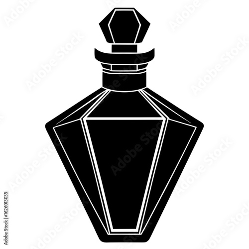 Faceted perfume bottle silhouette black white
