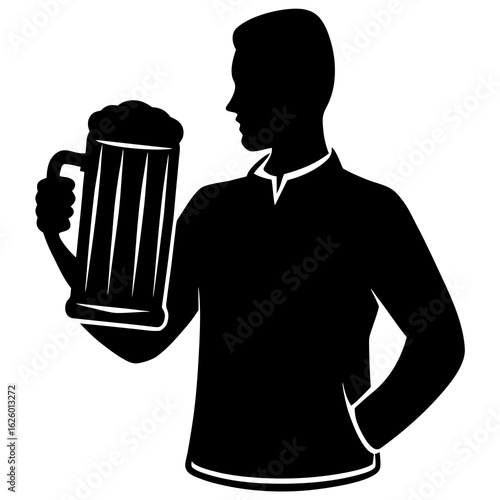Man holding beer mug silhouette vector