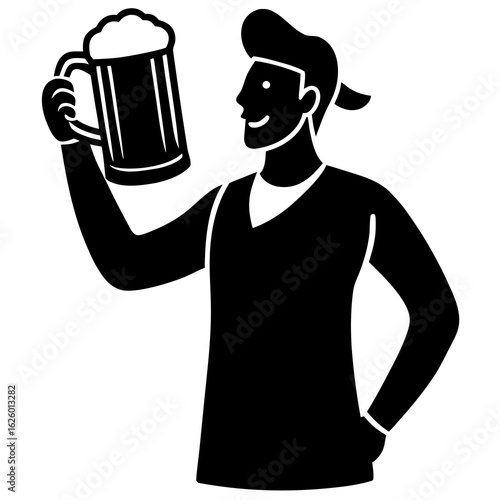 Man holding frothy beer mug vector