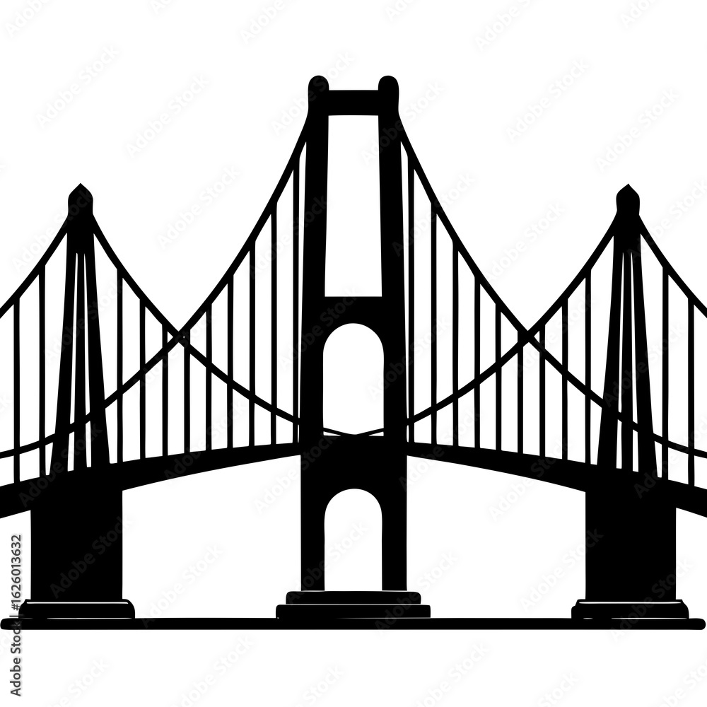 Obraz premium Suspension bridge silhouette black vector architecture