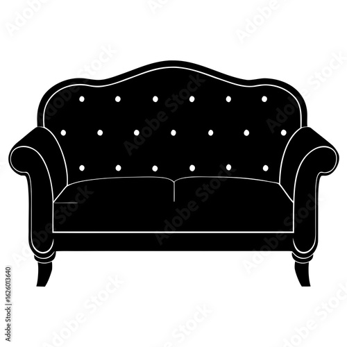 Tufted Sofa Silhouette Black Vector couch furniture