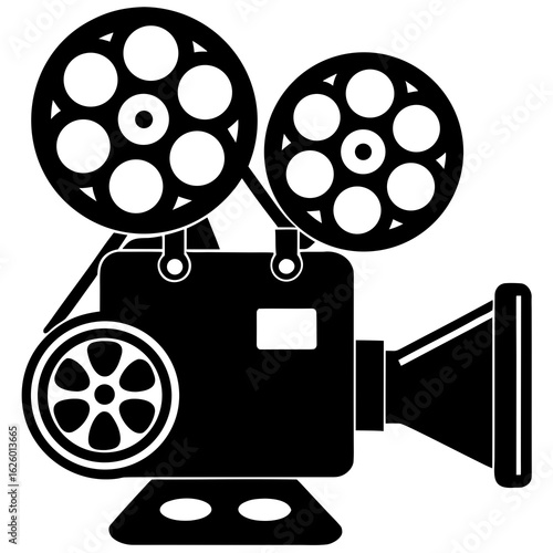 Vintage film projector silhouette black white cinema